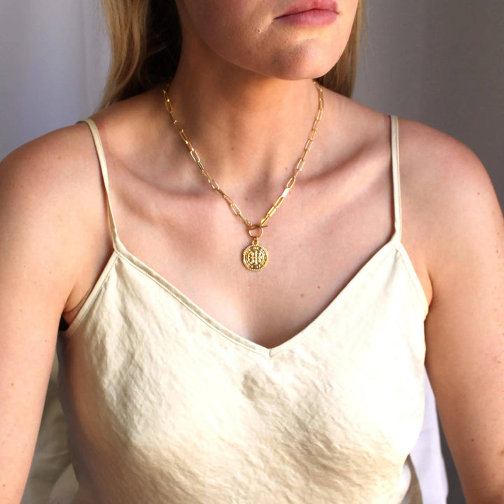 Gold Coin Toggle Necklace: 16 inch