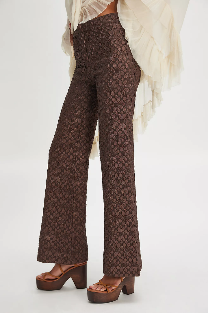 Runaway Floral Flare Pants - French Chocolate