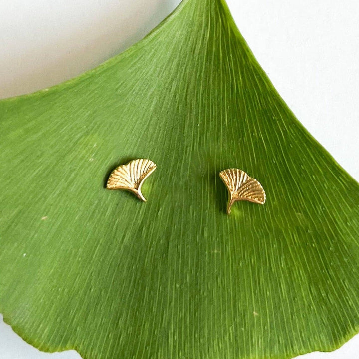 Gold Ginkgo Stud Earrings