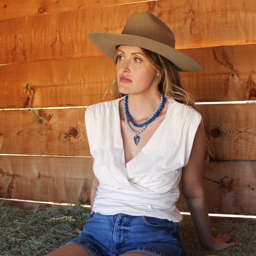 Denim Heart Beaded Necklace - Lapis