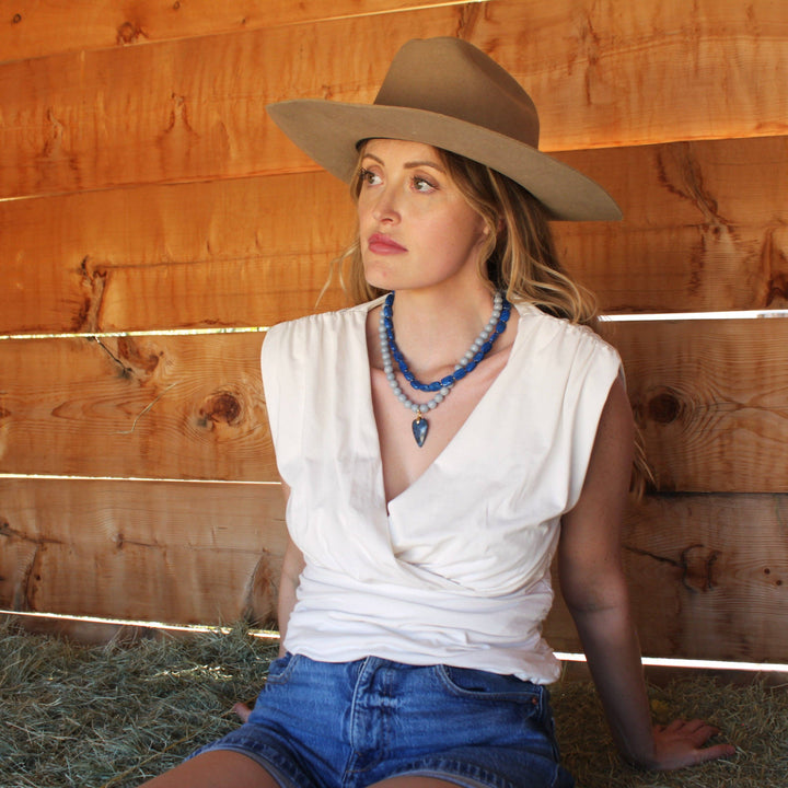 Denim Heart Beaded Necklace - Lapis