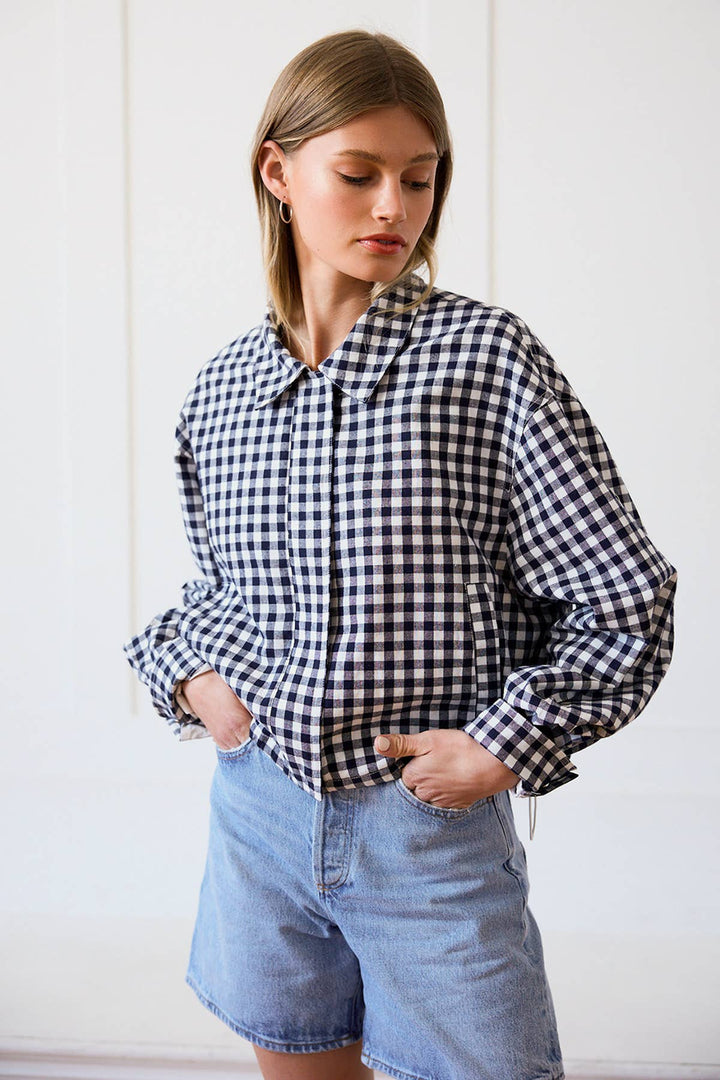 Jenna Gingham Jacket - Navy