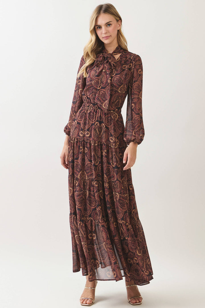 Marlowe Tiered Maxi Dress - Wine Paisley