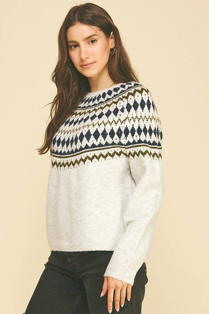 Piper Fair Isle Sweater - Heather Grey