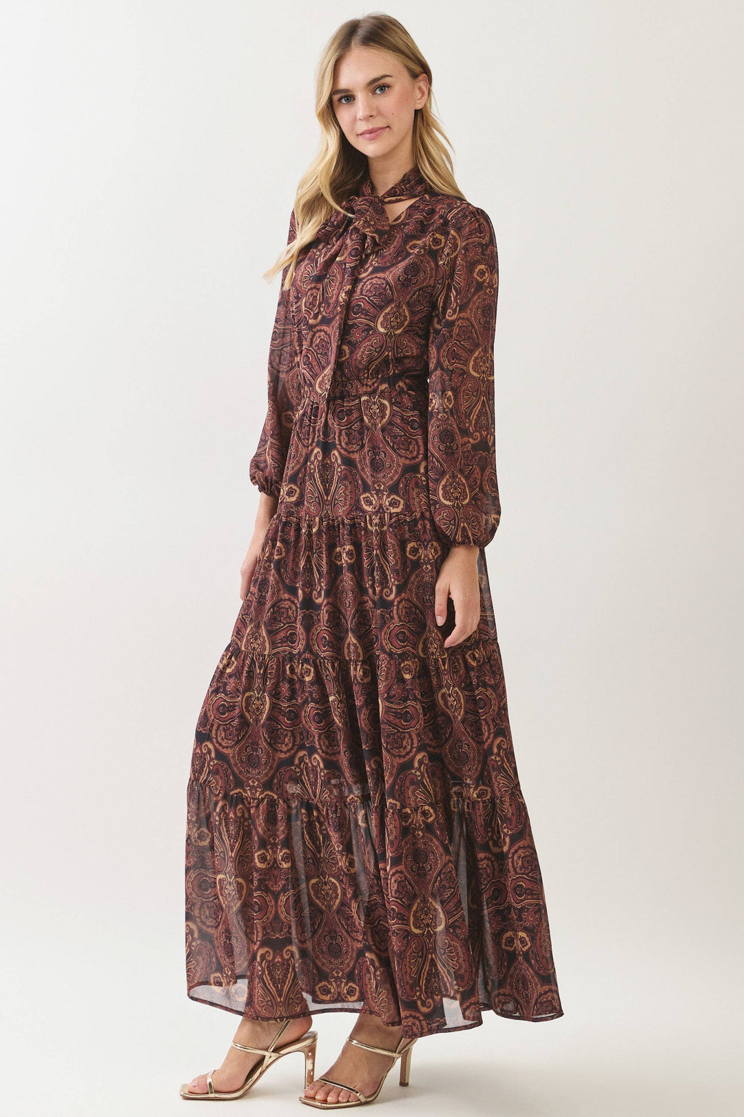 Marlowe Tiered Maxi Dress - Wine Paisley