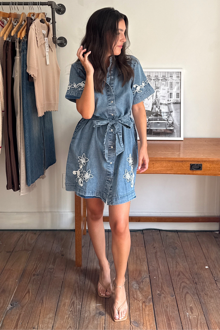 Dolly Embroidered Denim Shirt Dress