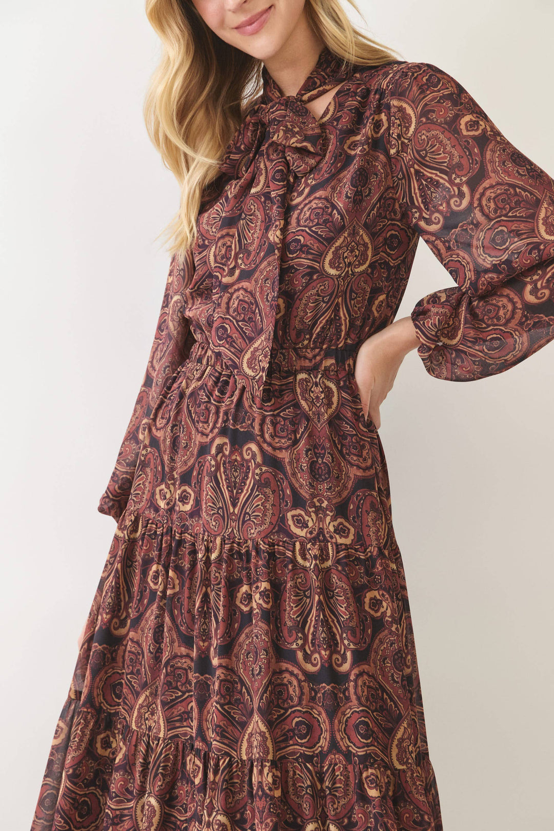 Marlowe Tiered Maxi Dress - Wine Paisley