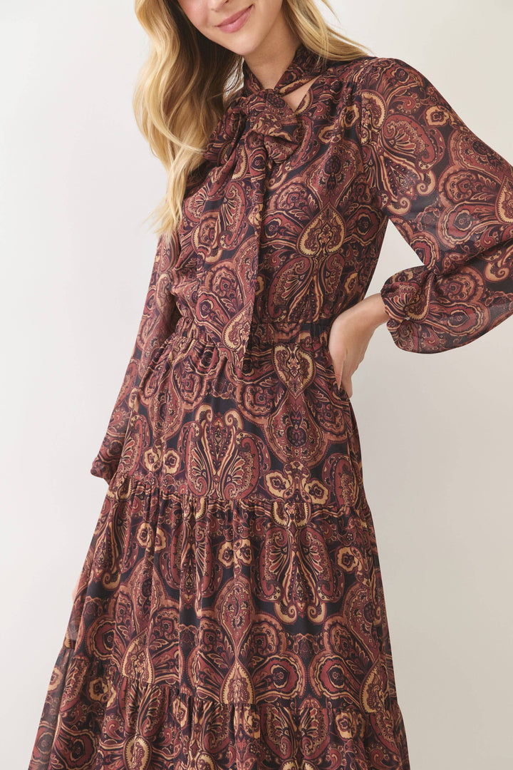Marlowe Tiered Maxi Dress - Wine Paisley