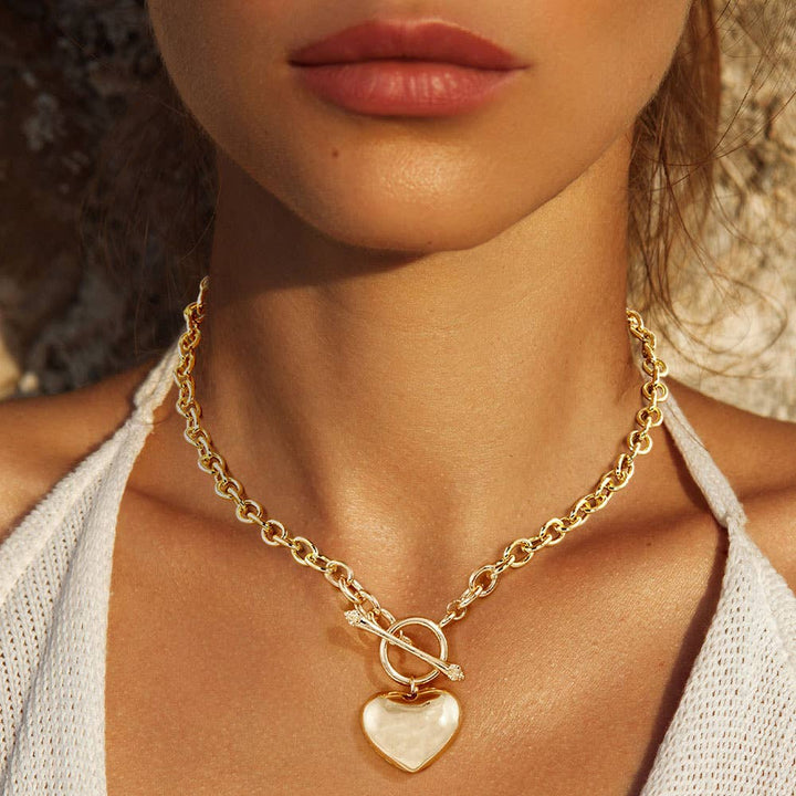 Heart Pendant Toggle Necklace - Gold