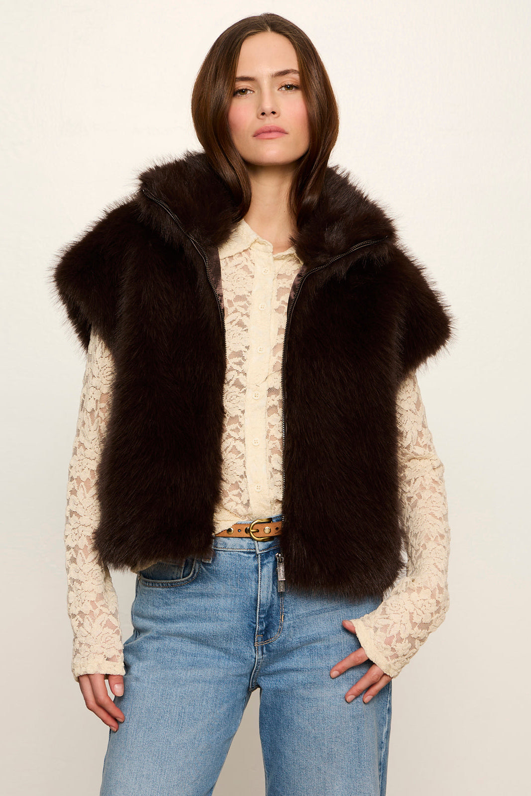 Sanctuary Silky Fur Vest Espresso Martini side