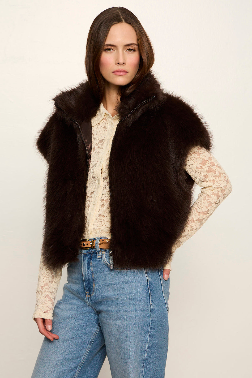 Sanctuary Silky Fur Vest Espresso Martini back