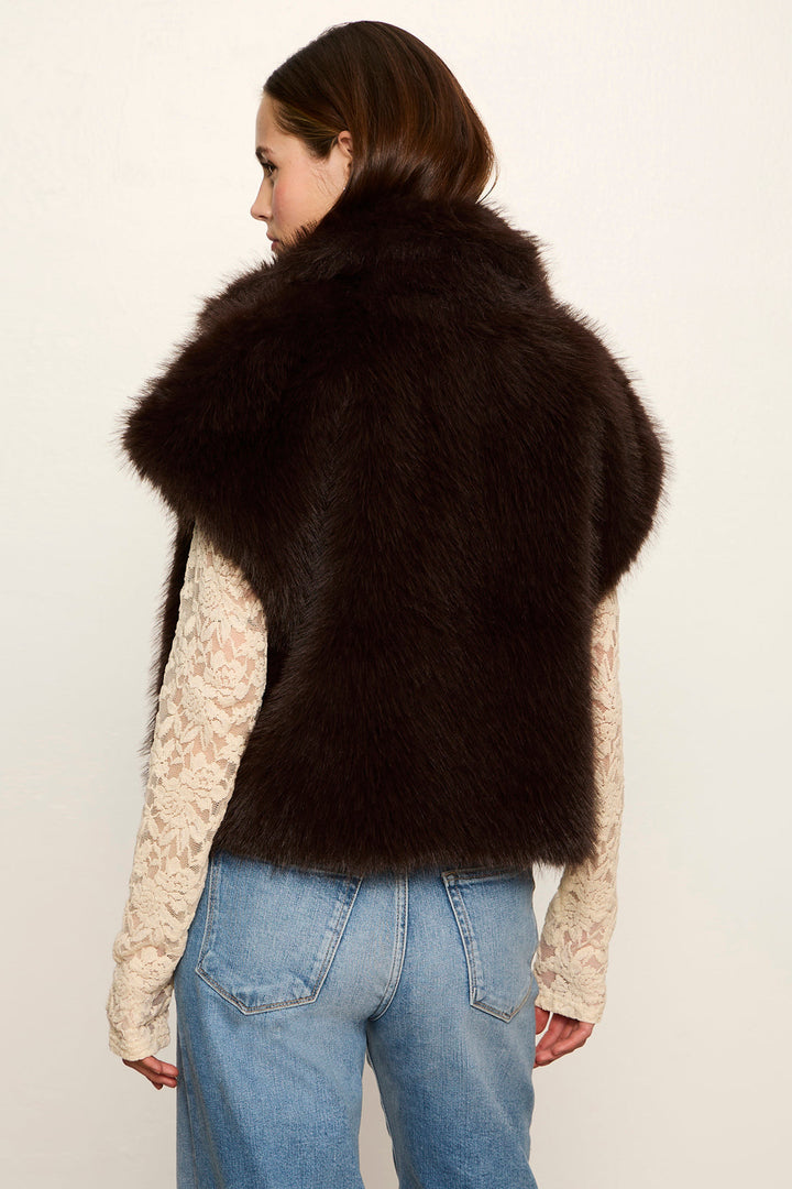 Sanctuary Silky Fur Vest Espresso Martini detail