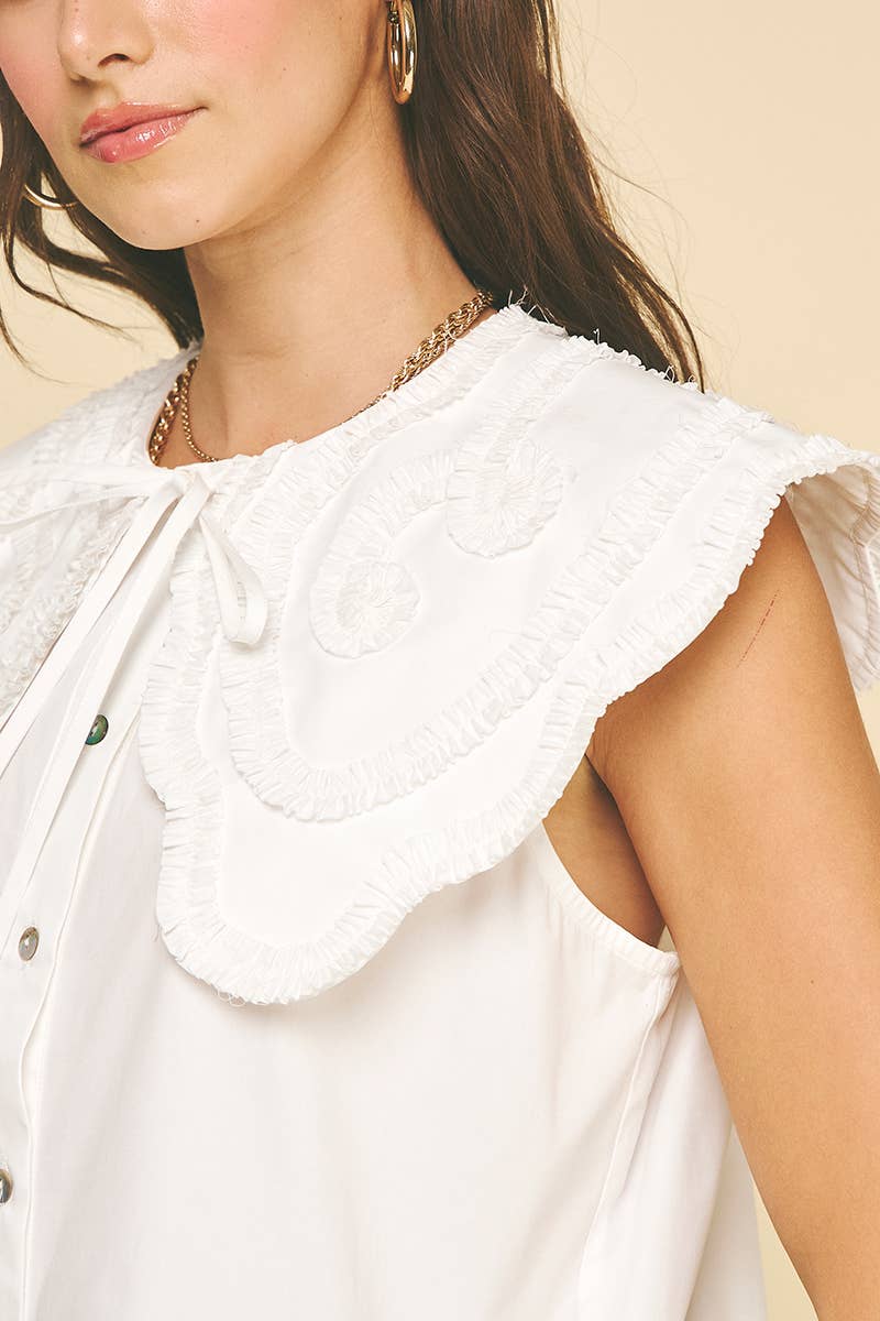 Julia Embroidered Collar Shirt - White