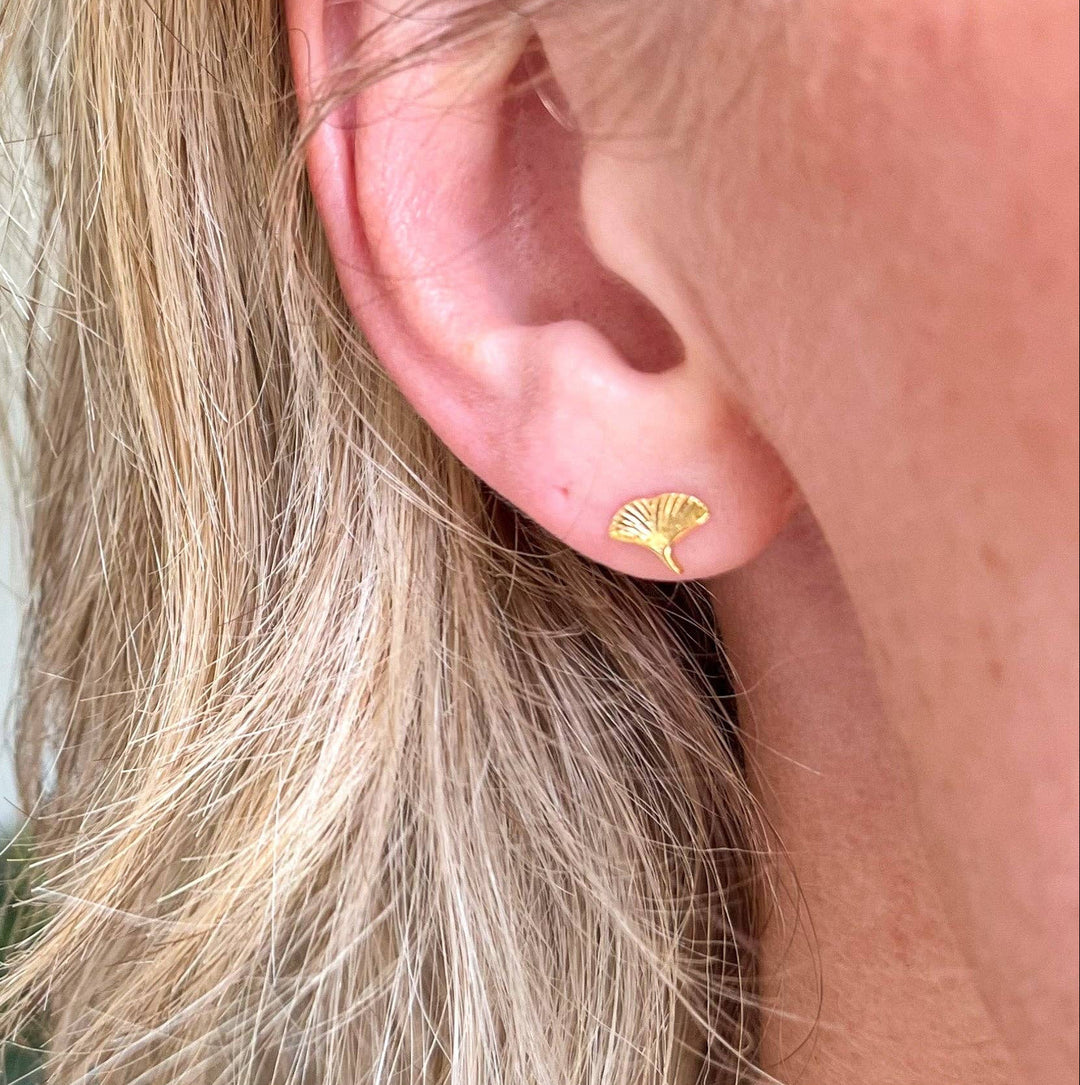 Gold Ginkgo Stud Earrings