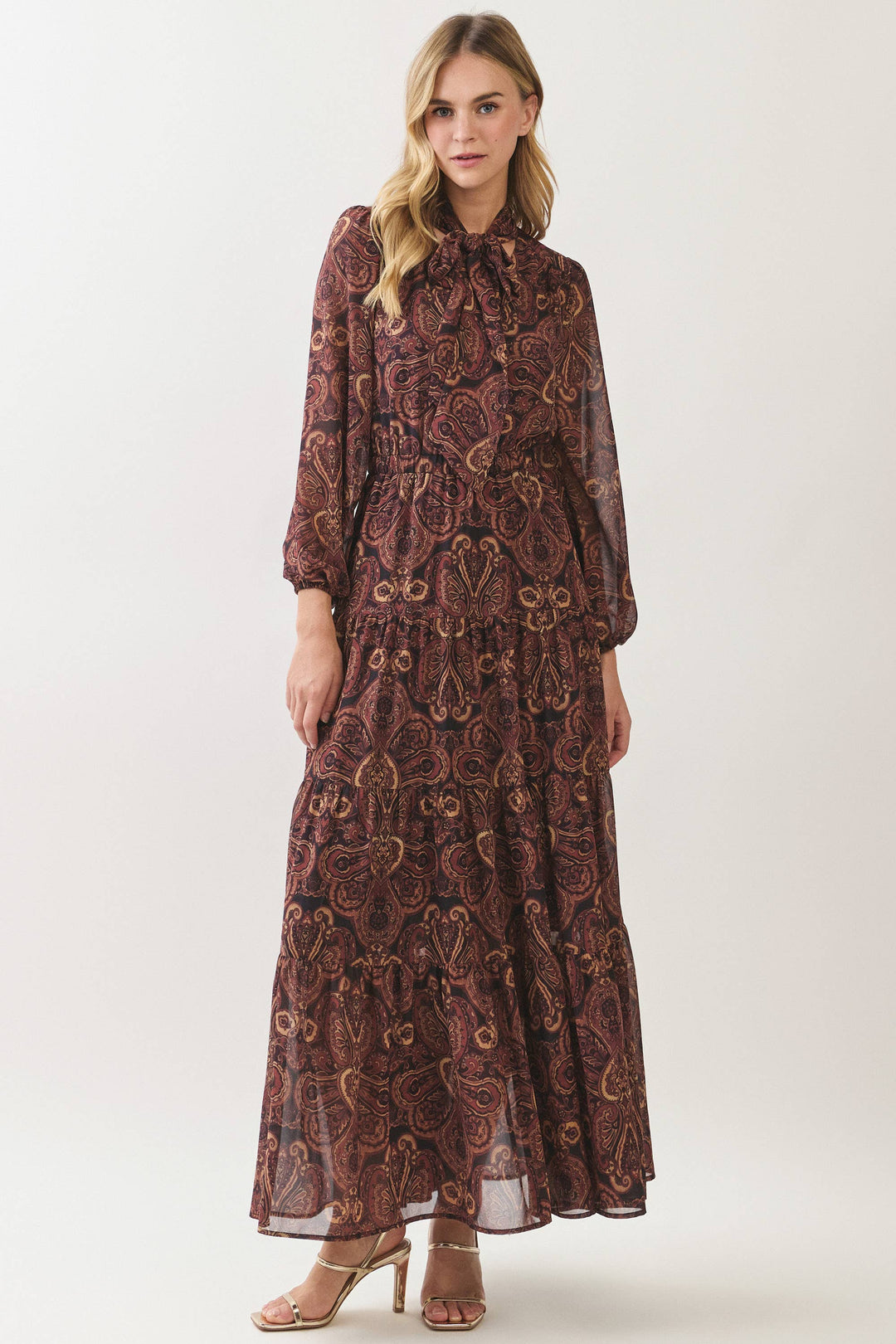 Marlowe Tiered Maxi Dress - Wine Paisley
