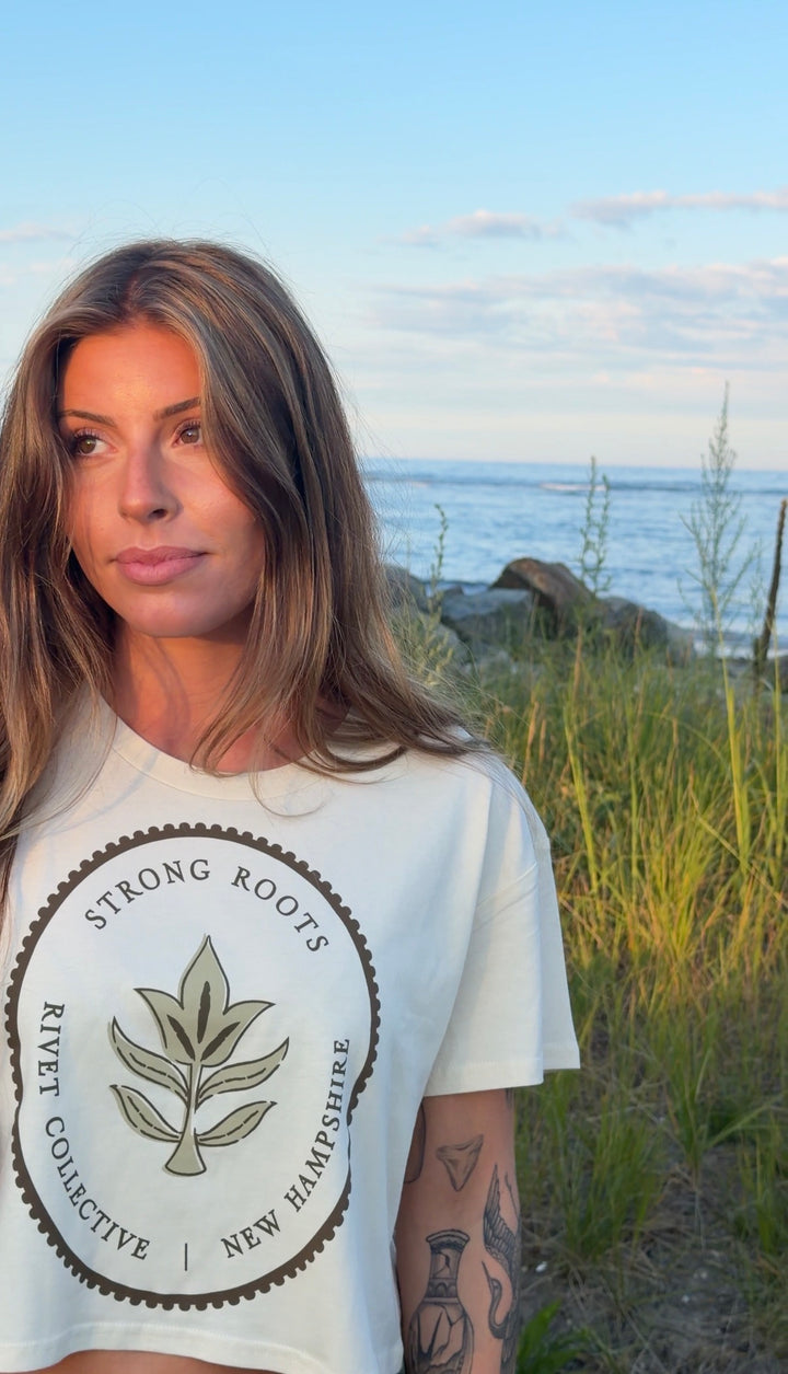 Strong Roots Crop Tee- Ecru