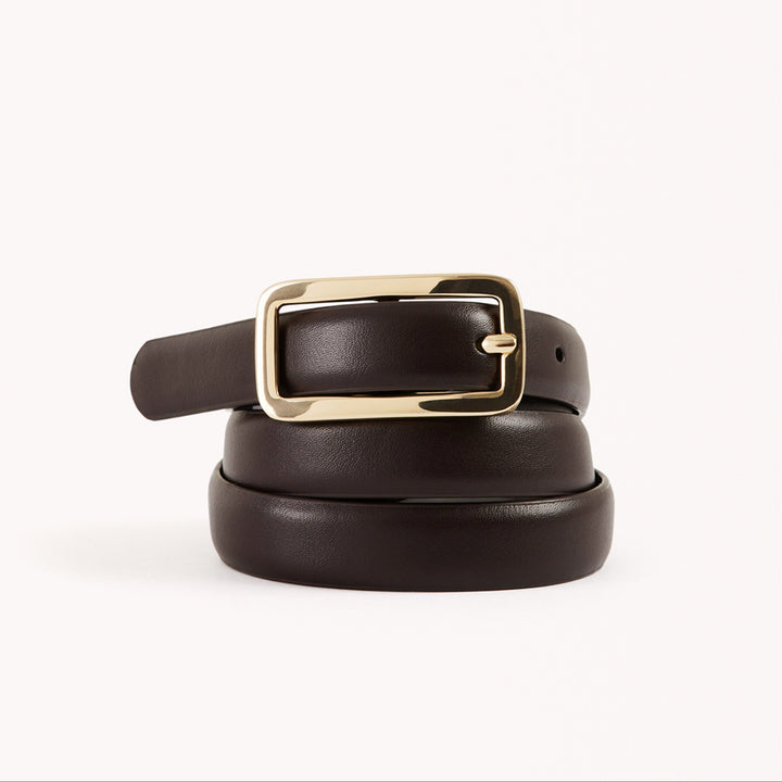 Ada Belt by Billini in Dark Cacao with gold rectangular buckle