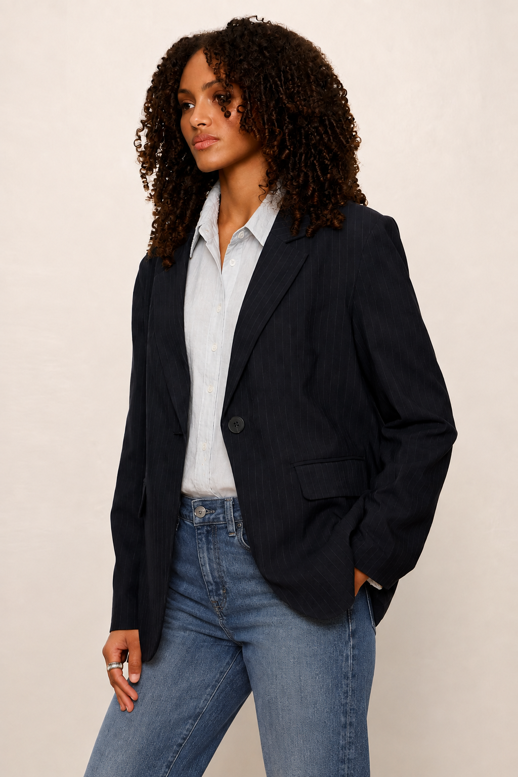 Maci Blazer - Navy Pinstripe