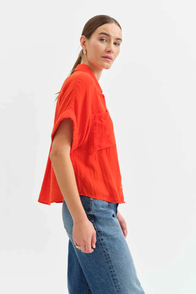 Kate Button Up - Bright Coral