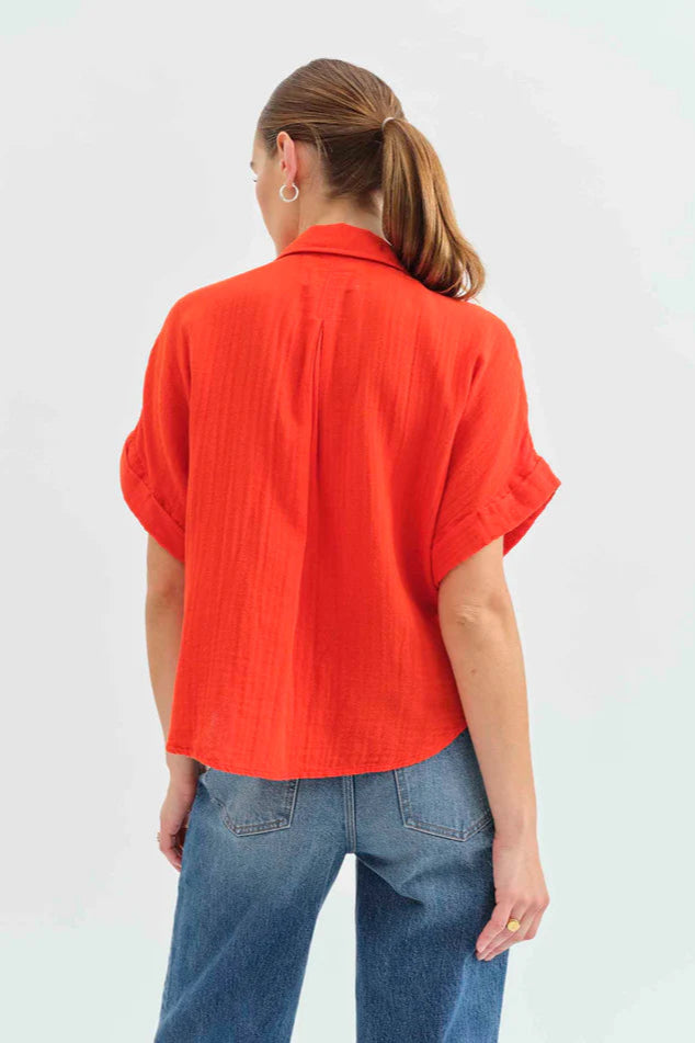 Kate Button Up - Bright Coral
