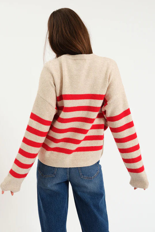 Carlyle Crewneck Sweater - Red Oat Stripe