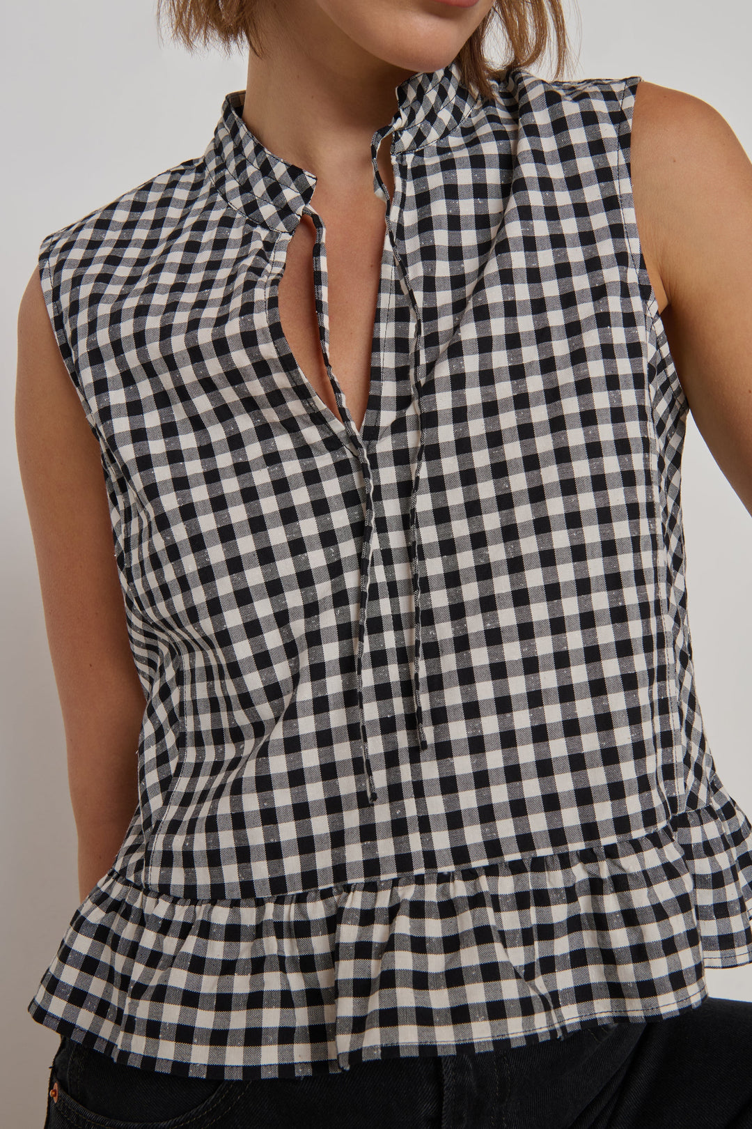 Nation Dana Tank Black Cream Gingham styled