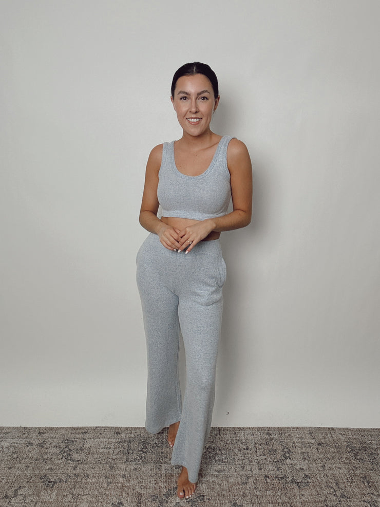 Evelyn Soft Touch Crop Tank and Wide Leg Pants Set- Blue