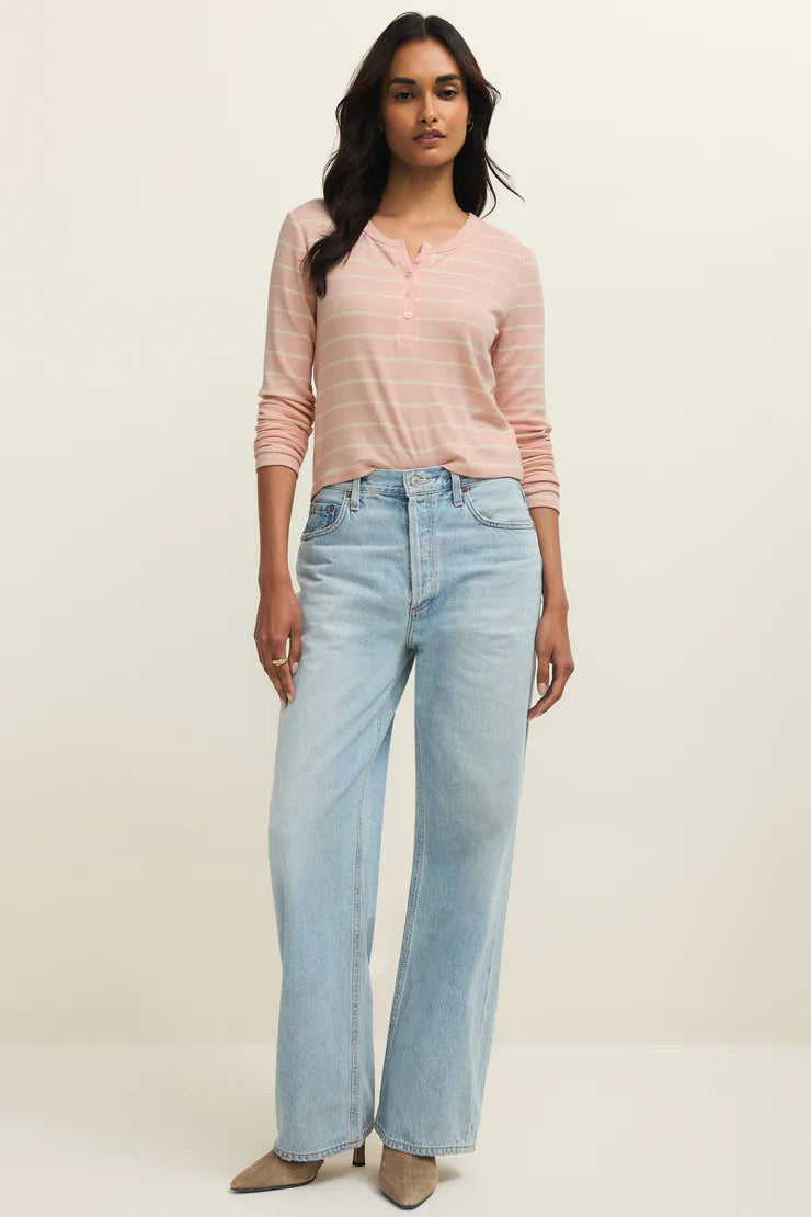 Ferris Henley Striped Top - Washed Pink