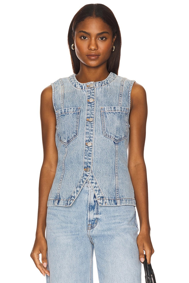 Gia Fitted Collarless Vest - Gaze