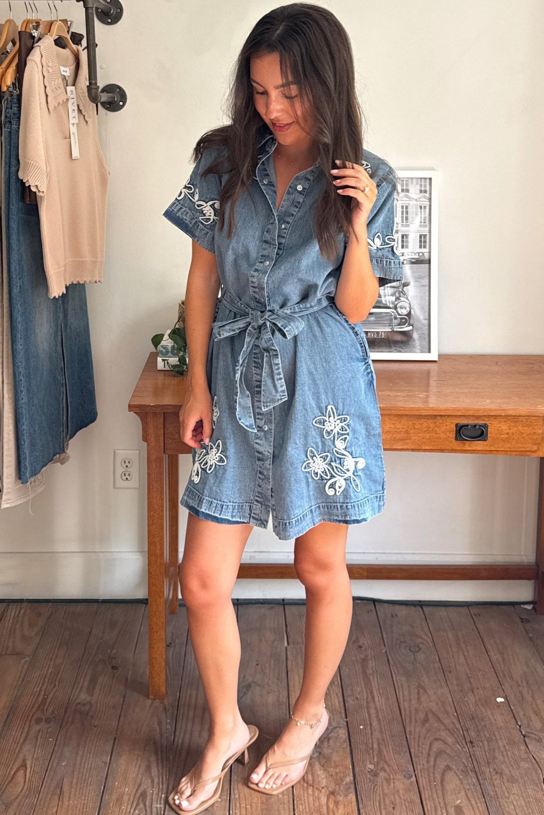 Dolly Embroidered Denim Shirt Dress L Dolly Embroidered Denim Shirt Dress L