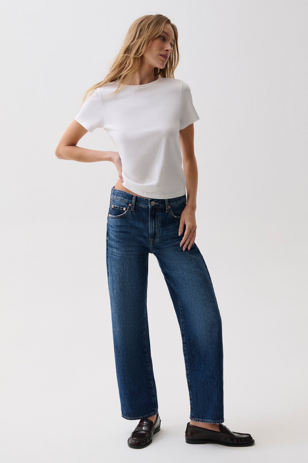 Pistola Lexi Mid Rise Bowed Straight Jean in Moonwave