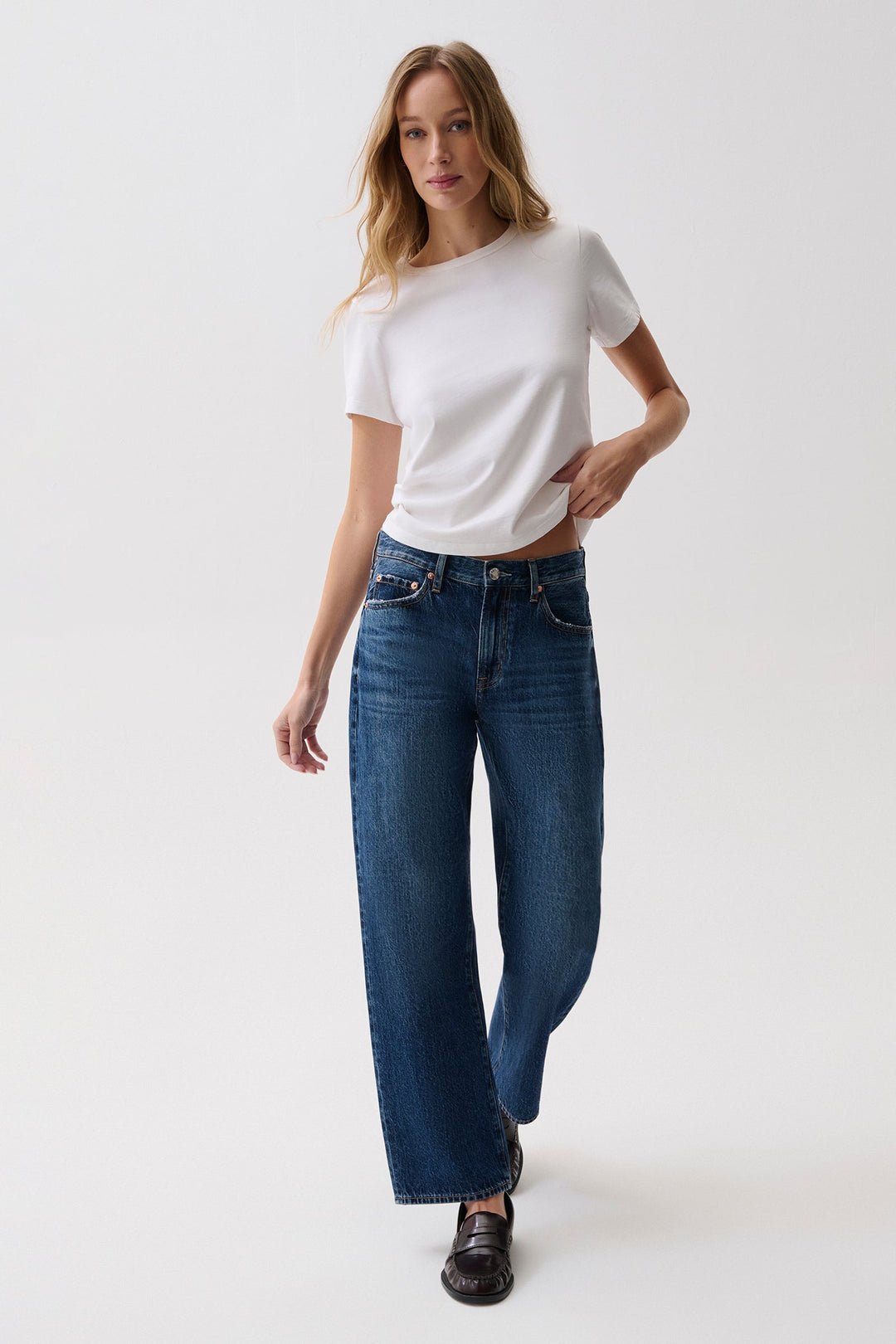 Pistola Lexi Mid Rise Bowed Straight Jean in Moonwave