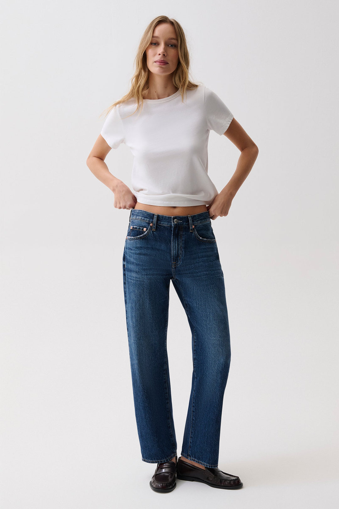 Pistola Lexi Mid Rise Bowed Straight Jean in Moonwave