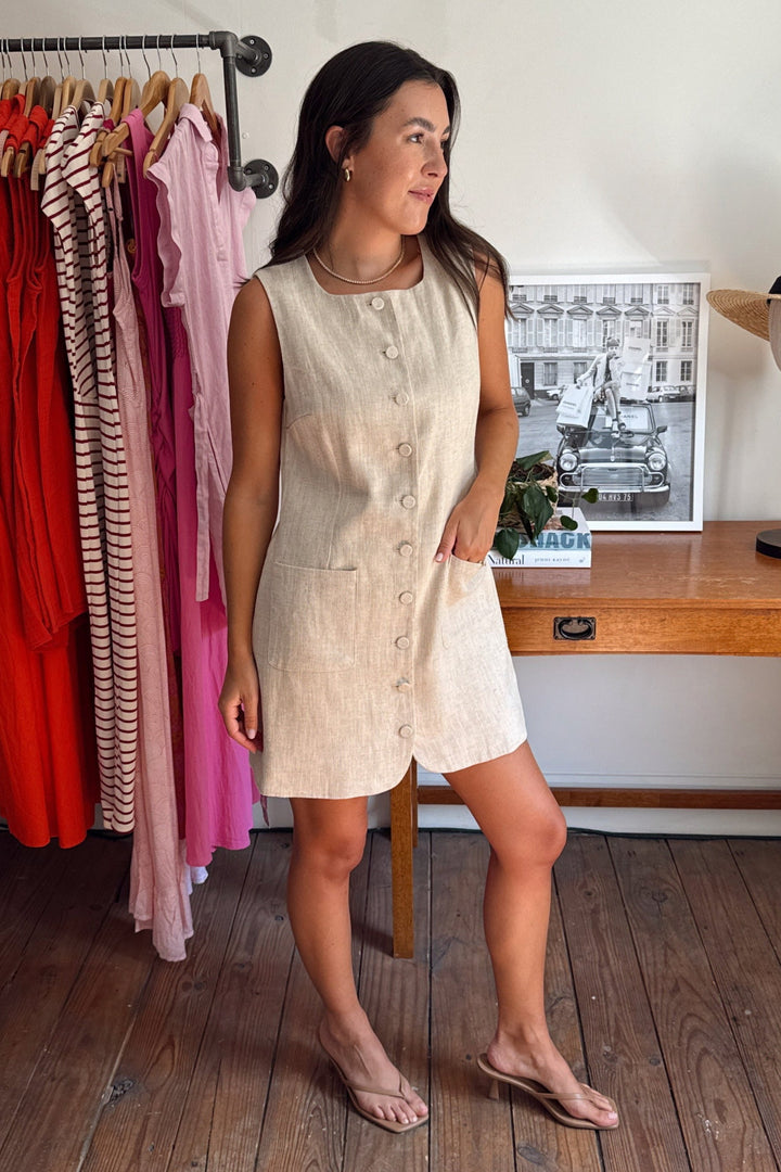 Audrey Linen Mini Dress - Oatmeal