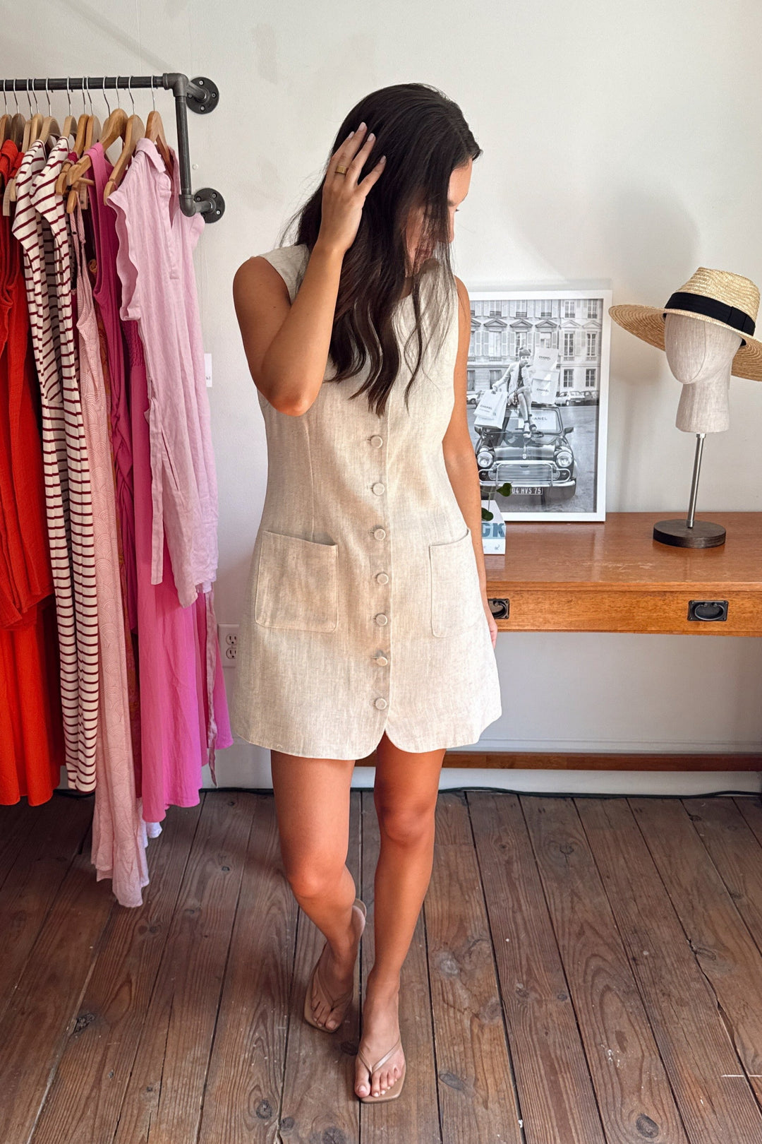 Audrey Linen Mini Dress - Oatmeal