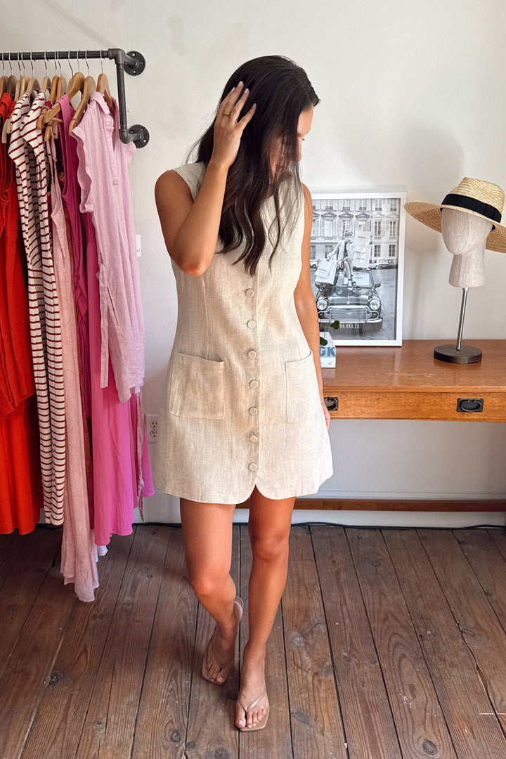 Audrey Linen Mini Dress - Oatmeal