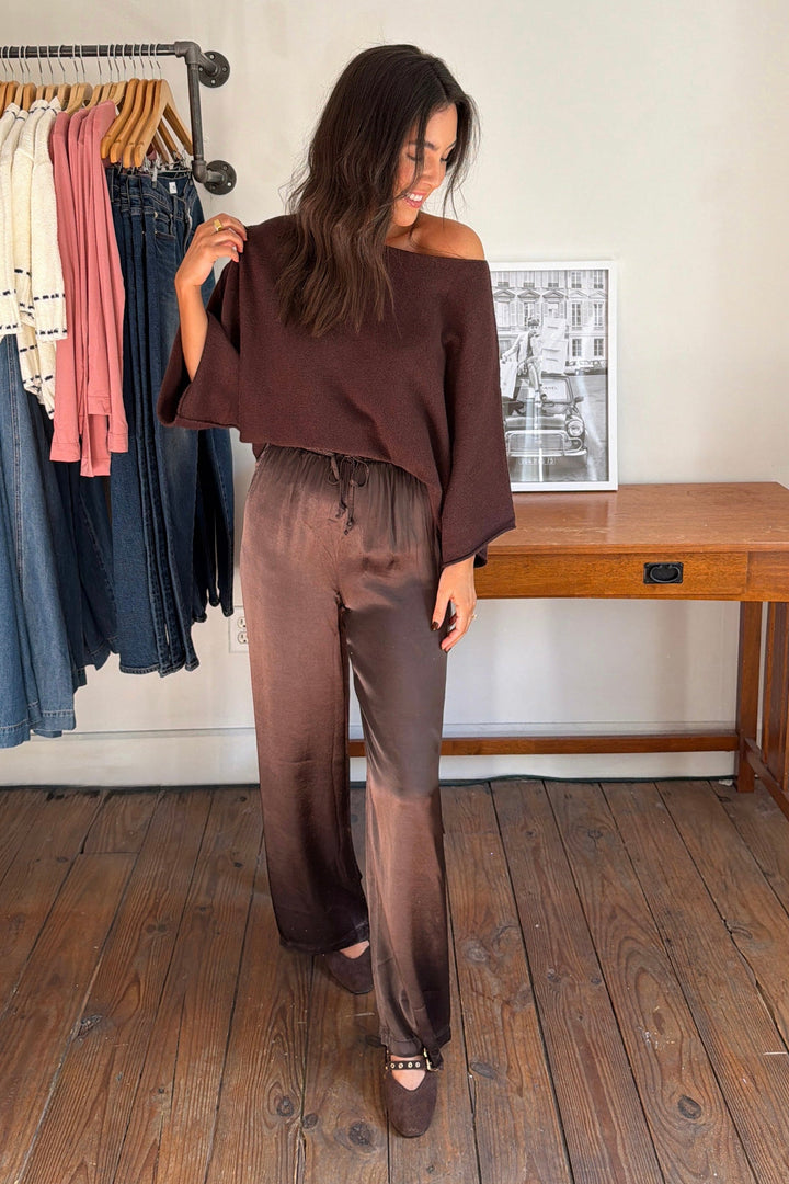 Chloe Silky Drawstring Pant - Chocolate Brown