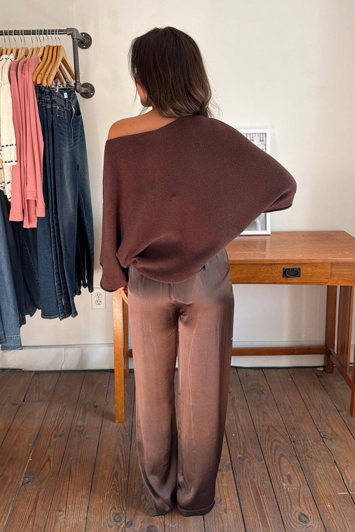 Chloe Silky Drawstring Pant - Chocolate Brown