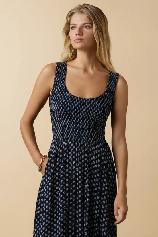 Sophia Smocked Dress - Navy Lotus Floral
