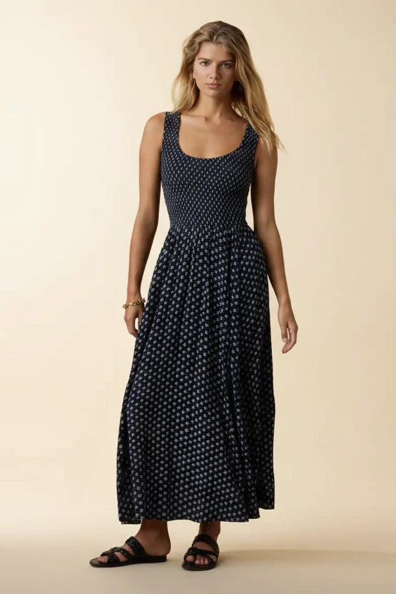 Sophia Smocked Dress - Navy Lotus Floral