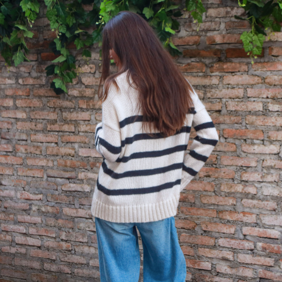 Caroline Crew Sweater - Black Stripe