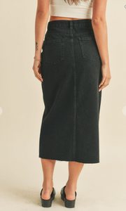 Isla Washed Denim Slit Skirt- Black