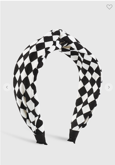 Vintage Checkered Cross Knot Headband- Black