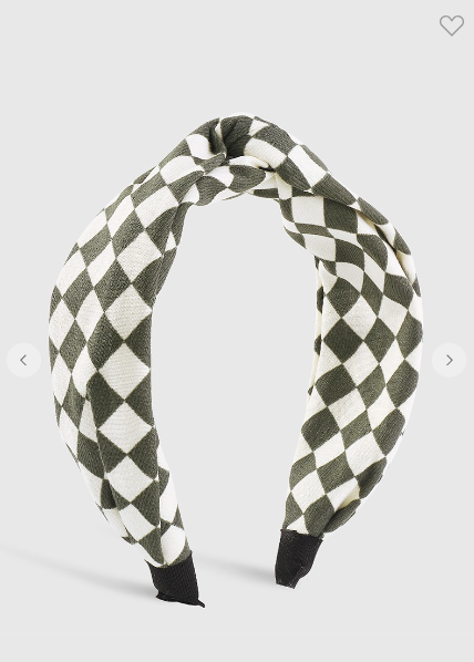 Vintage Checkered Cross Knot Headband- Green