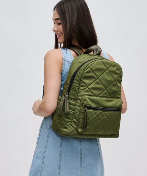 Emma Quilted Backpack- Olive