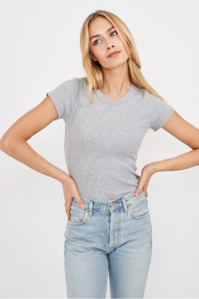 Pointelle Crewneck Tee - Grey