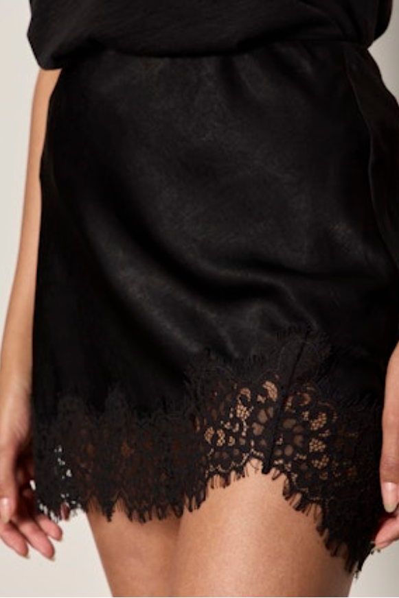 Everyday Satin Lace Mini Skirt - Black
