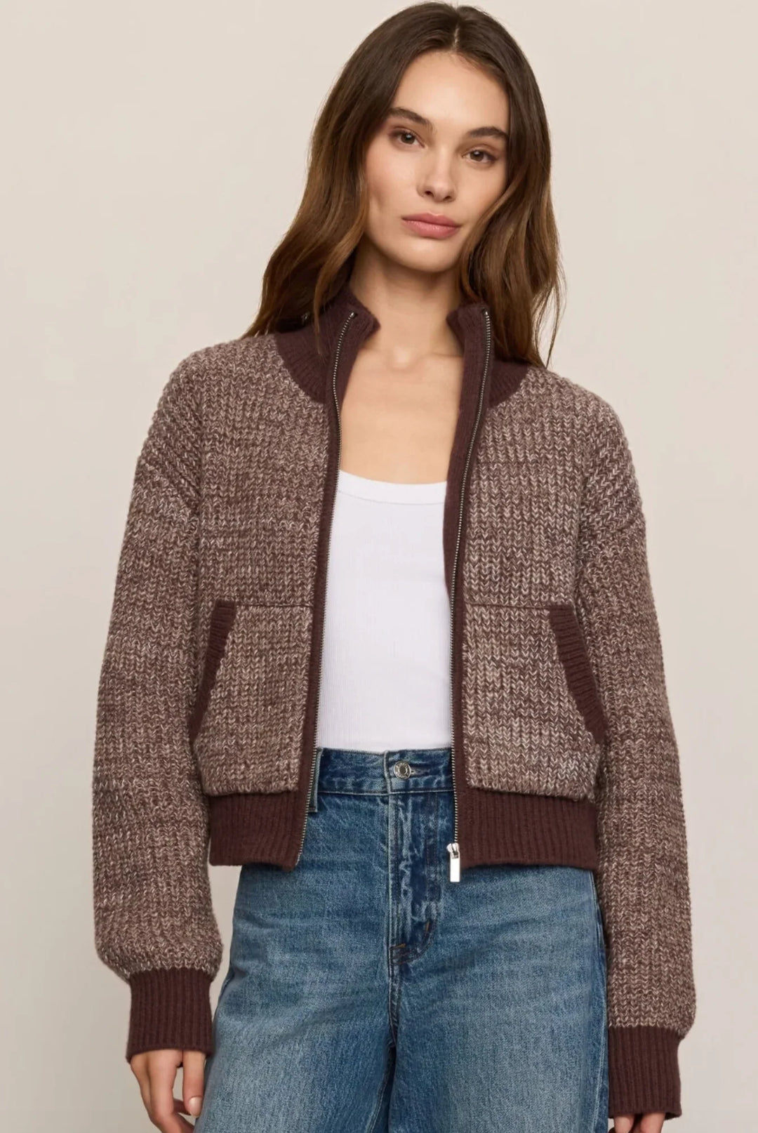 Ashford Zip Cardigan - Cocoa Bean