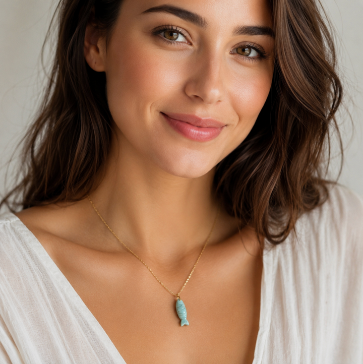 Amazonite Fish Pendant Necklace