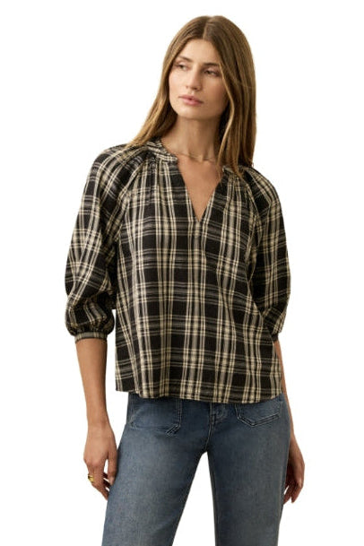 Portia Blouse - Black and White Plaid